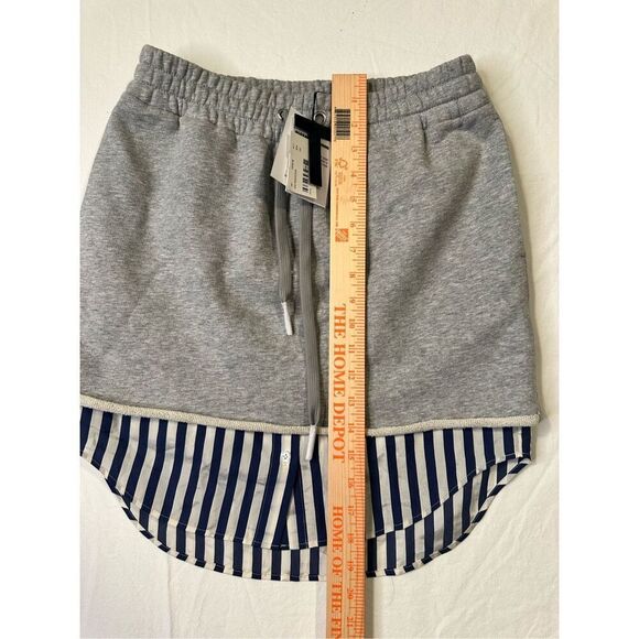 T by Alexander Wang Pull-on Stripped Combo Skirt Heathered Grey Poplin Hem Size - Picture 9 of 11